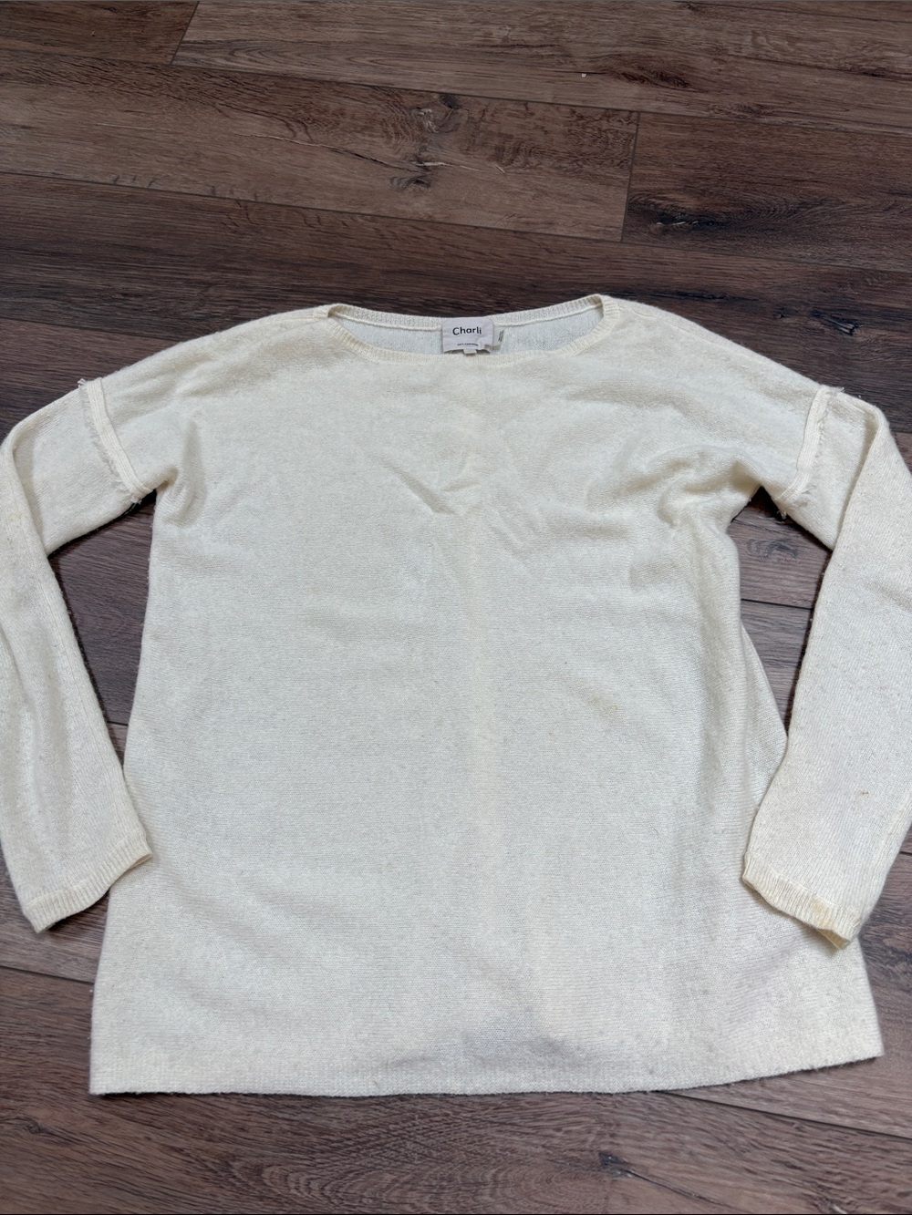 100% Cashmere Cream Off-white Knit sweater Oversized Fringe